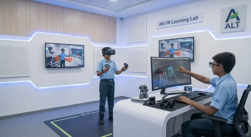 Students using VR and screens in the ALT AR/VR Learning Lab